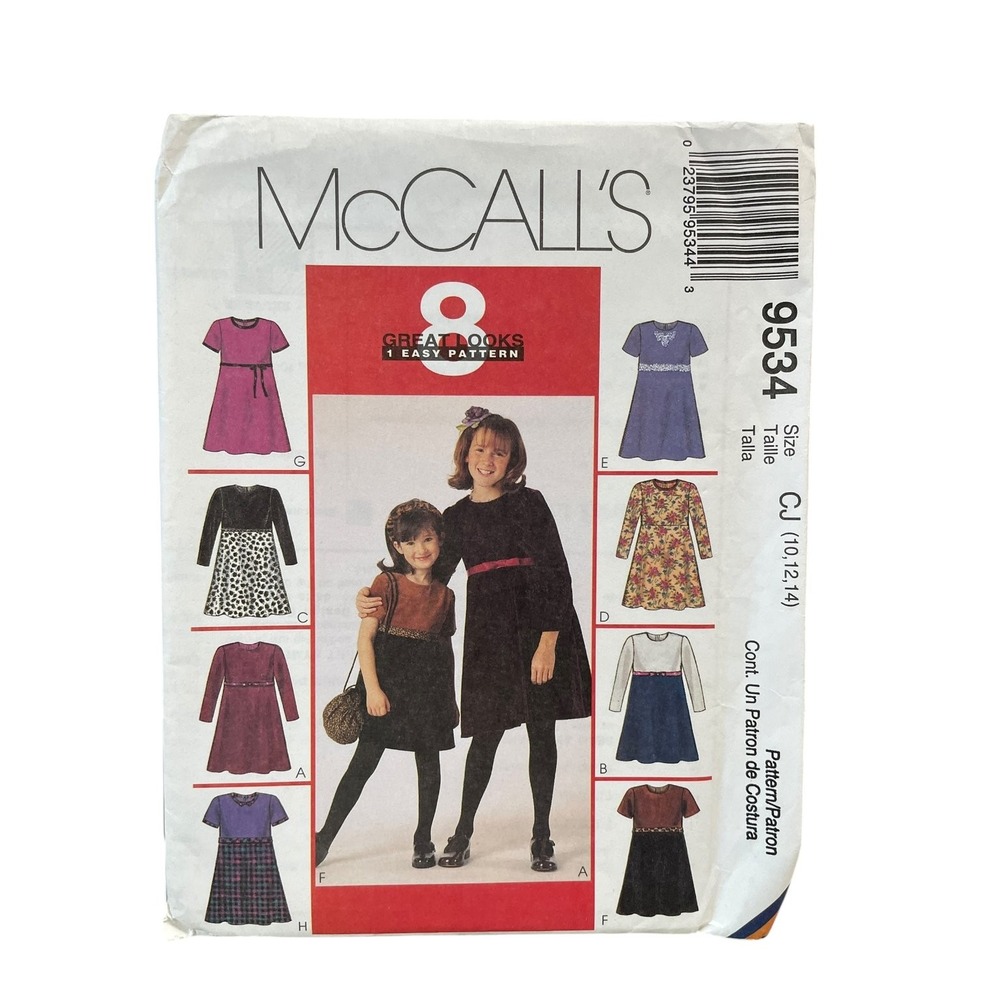 McCall's Sewing Pattern Girls Size 10-14 Dress Handbag 9534 8 Looks Uncut FF